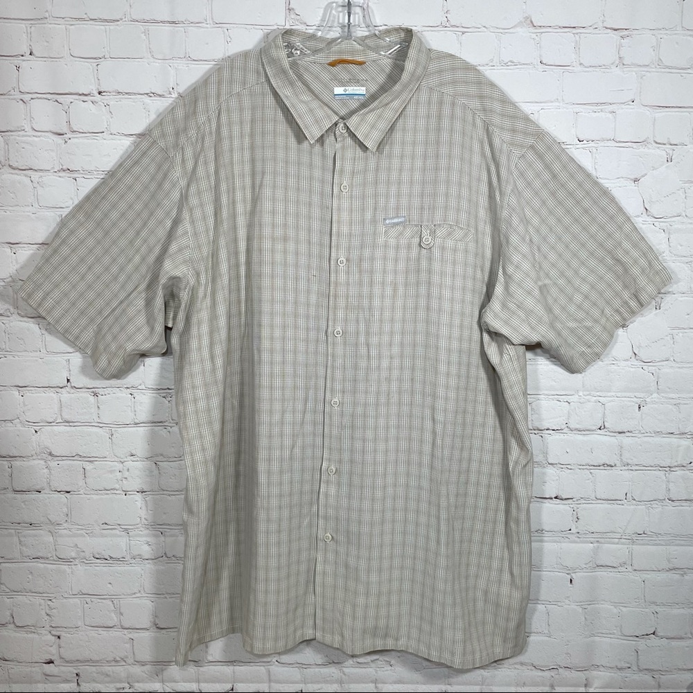 Columbia Men's Button-down OmniShade Shirt Short-sleeve White Brown 4XLT